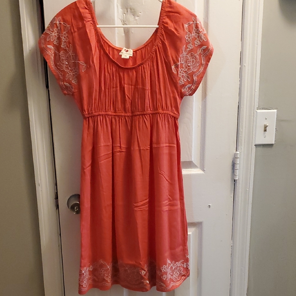 Coral Embroidered Dress